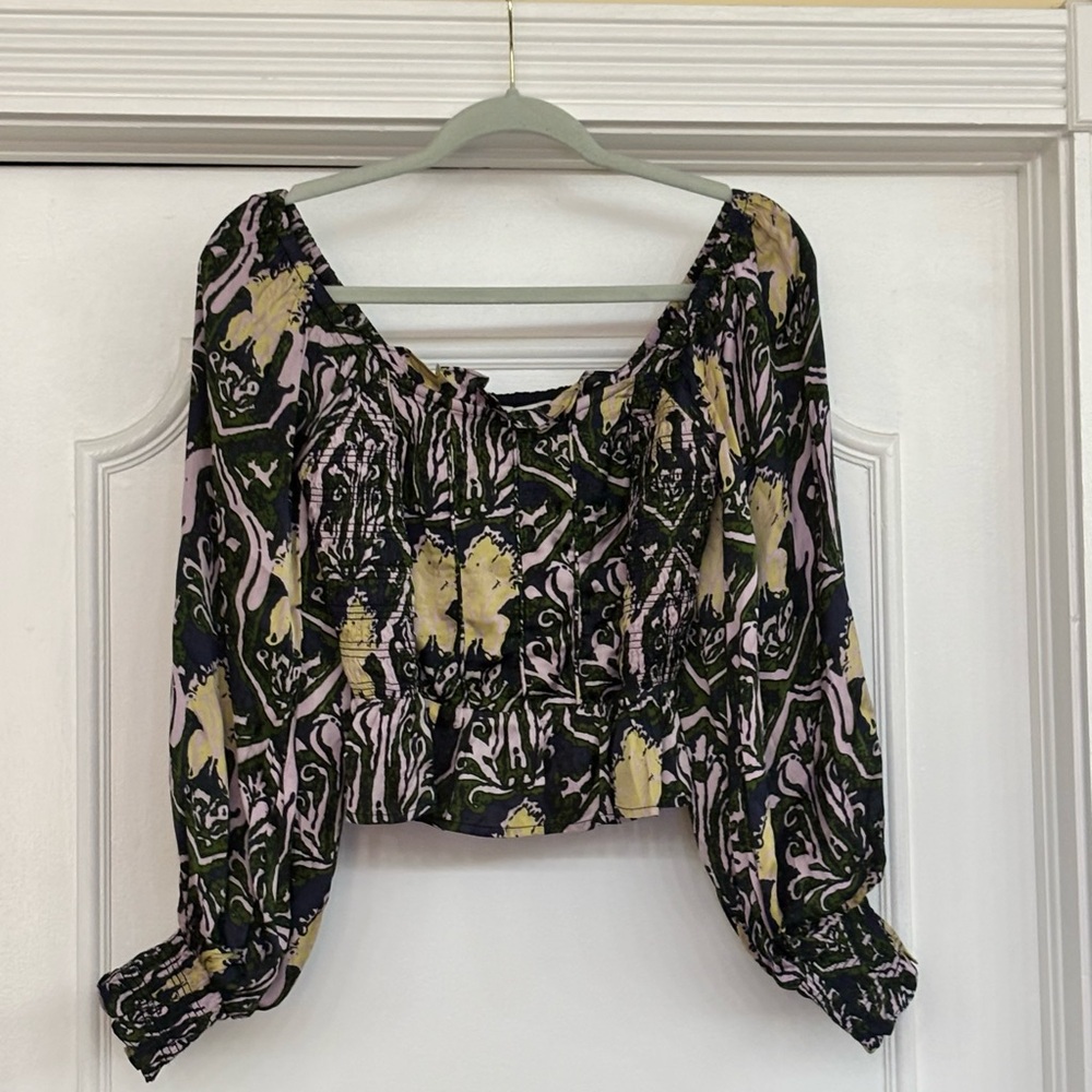 Cleobella Black and White Ruched Crop Blouse